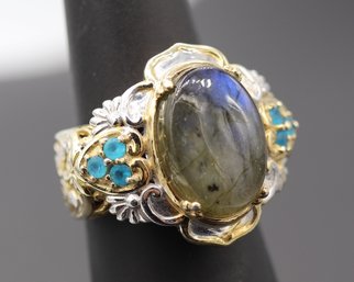 Labradorite & Blue Topaz Sterling Silver Cocktail/Statement Ring