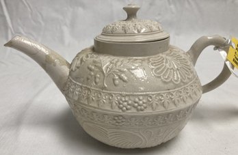 RARE Circa 1750 Salt Glazed Stoneware Teapot With Natched Handle- Mid 18th Century