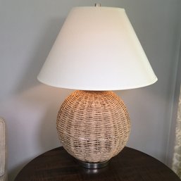 Beautiful Like New Spherical Wicker Work Lamp - With Very Nice Off White Shade - Very Nice Lamp - LIKE NEW !