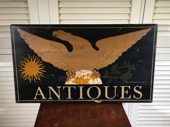 Very Nice RARE Vintage ANTIQUES Sign By Hitchcock / Hitchcocksville, Conn - With Large Gold Eagle Spread Wings