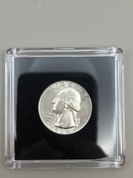 Beautiful 1964-D Uncirculated Silver Washington Quarter In Plastic Case