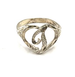 Vintage Sterling Silver Heart With Initial Ring, Size 8.5