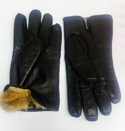 Vintage Men's Black Leather Fur Lined Gloves From B. Altman Fifth Avenue NY- NOS- Size S