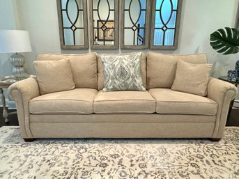 Beautiful Ethan Allen Sofa In Basketweave Linen