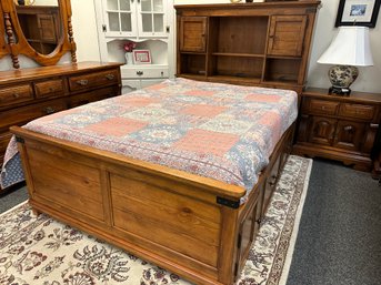 Beautiful Queen Size Bed With Bookcase Headboard And Under Bed Drawers