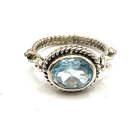 Vintage Silpada Sterling Silver Large Clear Blue Ring, Size 8.5