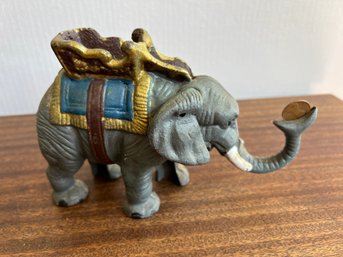 Vintage Painted Cast Iron Elephant Mechanical Coin Bank