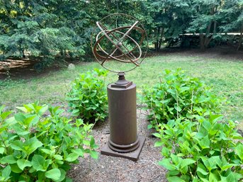 Outdoor Steel Sculpture 'Globe - Copernicus' On Pedestal