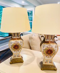 PAIR Lillian August Ceramic Crackle Glaze Lamps