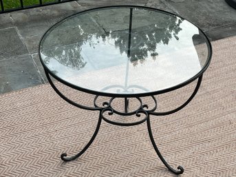 Round Wrought Iron And Glass Outdoor Table 24'D