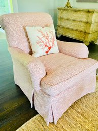 Beautiful Custom Upholstered Petite Side Chair In Coral & Ivory