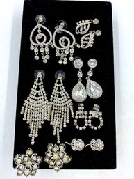 Collection Of Stunning Elegant Rhinestone Earrings - 7 Pairs Including Sterling