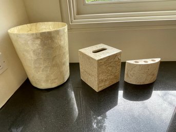 Bathroom Accessories -travertine Tissue Box And Toothbrush Holder With Shell Waste Basket