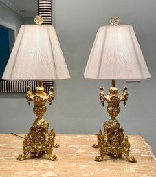 PAIR Italian Rococo Style Lamps With Silk Shades