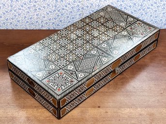 A Vintage Moroccan Inlaid Backgammon Board And Pieces