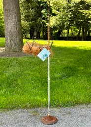 A Vintage Wrought Iron Bird Cage Stand With Wire Hanging Plant Basket!