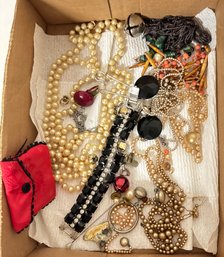 Assortment Of Jewelry Pieces For Crafts Or Repairs - Some Single Earrings, Broken Pieces For Repurposing