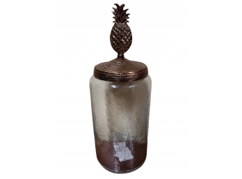 Large Pebbled Glass Canister With Pineapple Finial Lid