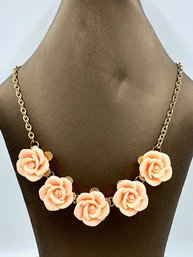 Vintage Goldtone Carved Resin Floral Necklace