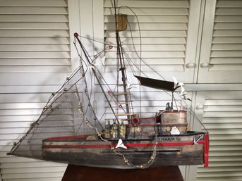 Incredible Vintage Fishing Boat & Crew By CURTIS JERE Look At All The Details ! - These Sell $1,500 - $2,500