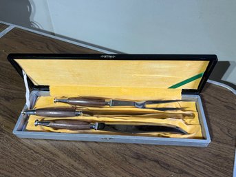 Midcentury Stainless Steel & Wood Carving Set