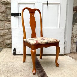 A Cherry Queen Anne Style Chair With Floral Seat