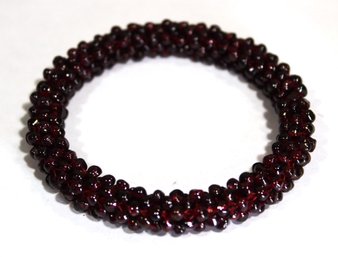 Fine French Braided Bohemian Garnet Large Bangle Bracelet B