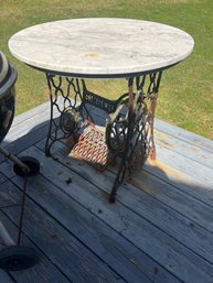 Antique Converted Singer Sewing Machine Table With Marble Slab Top