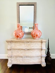 PAIR Tall & Gorgeous Asian Vases In Hand Painted Coral Glaze