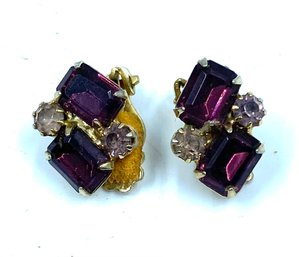 Gorgeous Vintage Amethyst & Lilac Rhinestone Earrings