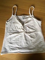 BRANDY MELVILLE,  Cotton Jersey Ruched V-Neck Tank Top Shirt, White, One Sz, European Made