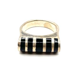 Vintage Large Sterling Silver Onyx Color Inlay Ring, Size 9