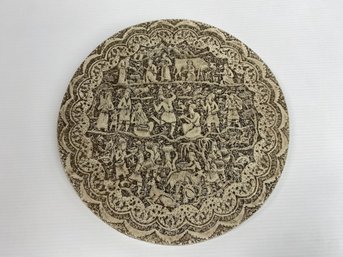 Round Plaster Cast Wall Art With Figures And Decorative Borders