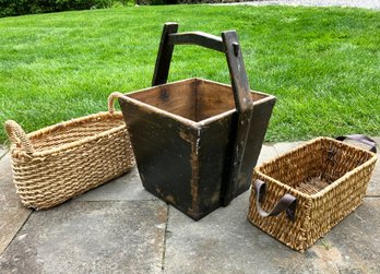 An Antique Chinese Well Bucket, And More Baskets