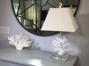 Two For One ! - Fantastic White Faux Coral Lamp With Lucite Base Along With Piece Of Decorative Faux Coral