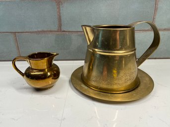 Gray's Pottery Creamer With A Brass Pot And Tray