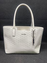 Calvin Klein Perforated Tote In Cherub White