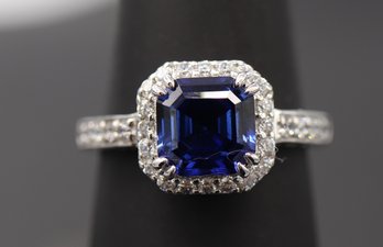 Gorgeous Sapphire & CZ Sterling Silver Cocktail Statement Ring