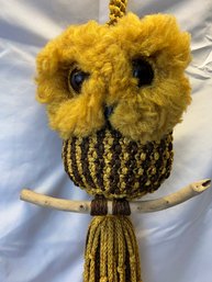 Stuffed Yellow & Brown Macrame Owl, 36'