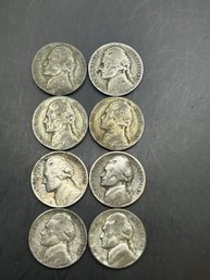 Beautiful Lot Of 8 Jefferson Silver War Nickels