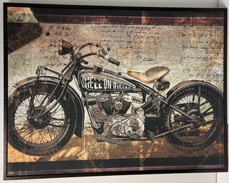 Large Motorcycle Framed Print On Canvas Cloth Fabric - Hell On Wheels - 32 X 42 - Lightweight