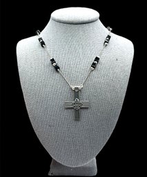 Vintage Silpada Sterling Silver Onyx Color Beaded Cross Pendant Necklace