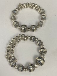 2 Piece Carolyn Pollack Sterling Silver Coil Wrap Beaded Bracelet