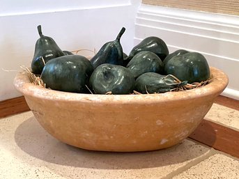 A Rustic Ceramic Bowl With Faux Pears