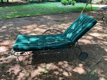 Vintage Iron & Metal Chaise Lounge With Green Cushion