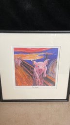 Original Signed And Numbered Lithograph Of A Pig Imitating Munch's The Scream, 'The Squeal'