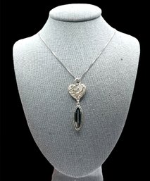 Vintage Italian Sterling Silver Chain With Onyx Color Pendant