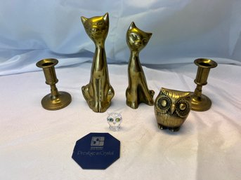 Brass Figurine Grouping Including Vintage Cats