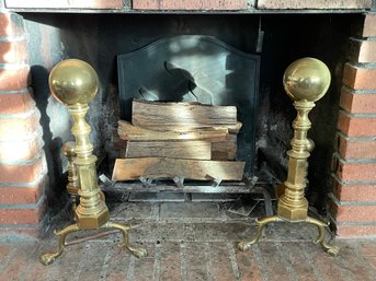 Massive Antique Brass Andirons