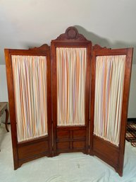 Vintage Fabric Covered & Mahogany Three Panel Screen